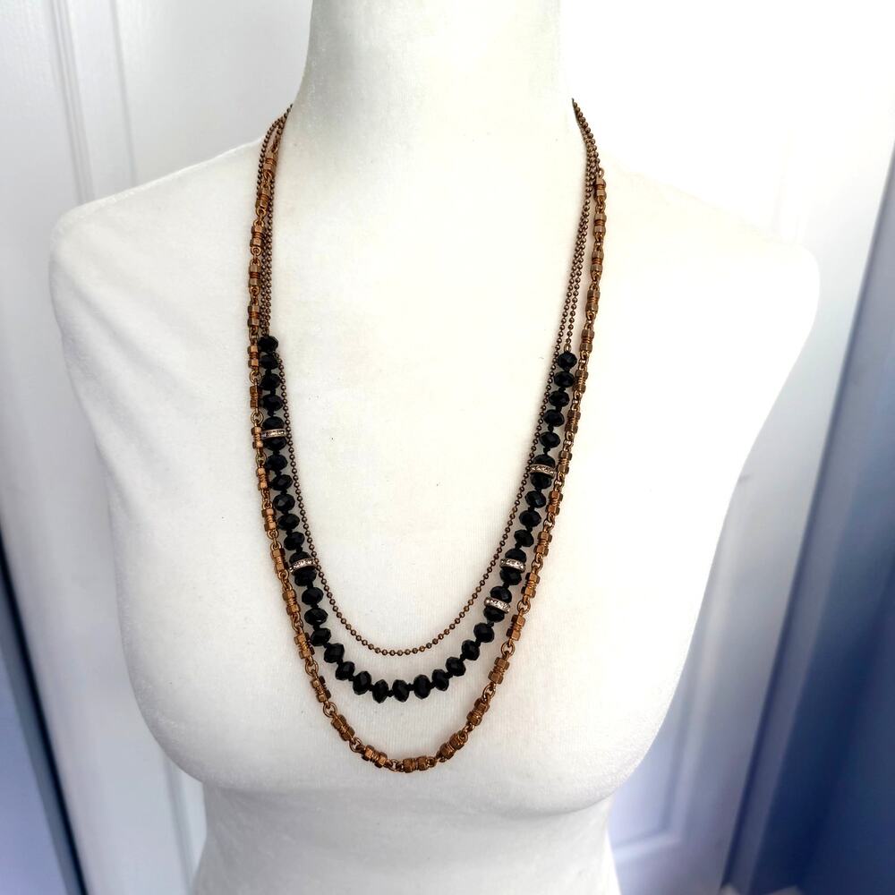 J.Crew Multistrand Gold and Black Beaded Elegant Necklace